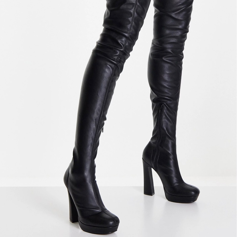 ASOS DESIGN Kira high-heeled platform over the knee boots in black